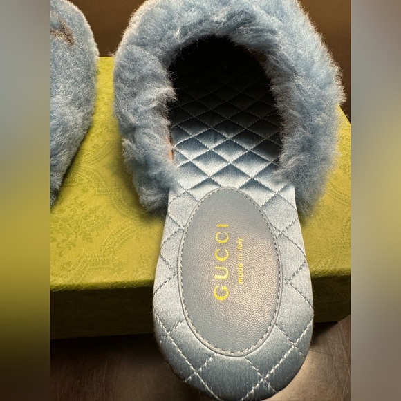 New Gucci GG Faux Fur Slip On Slides Blue Black Size 38 / US 8 - Picture 13 of 15